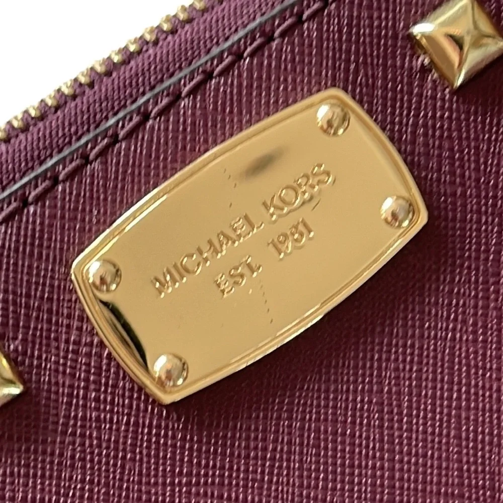 Michael Kors cherry Saffino Leather stud gold pyramid wristlet NWOT